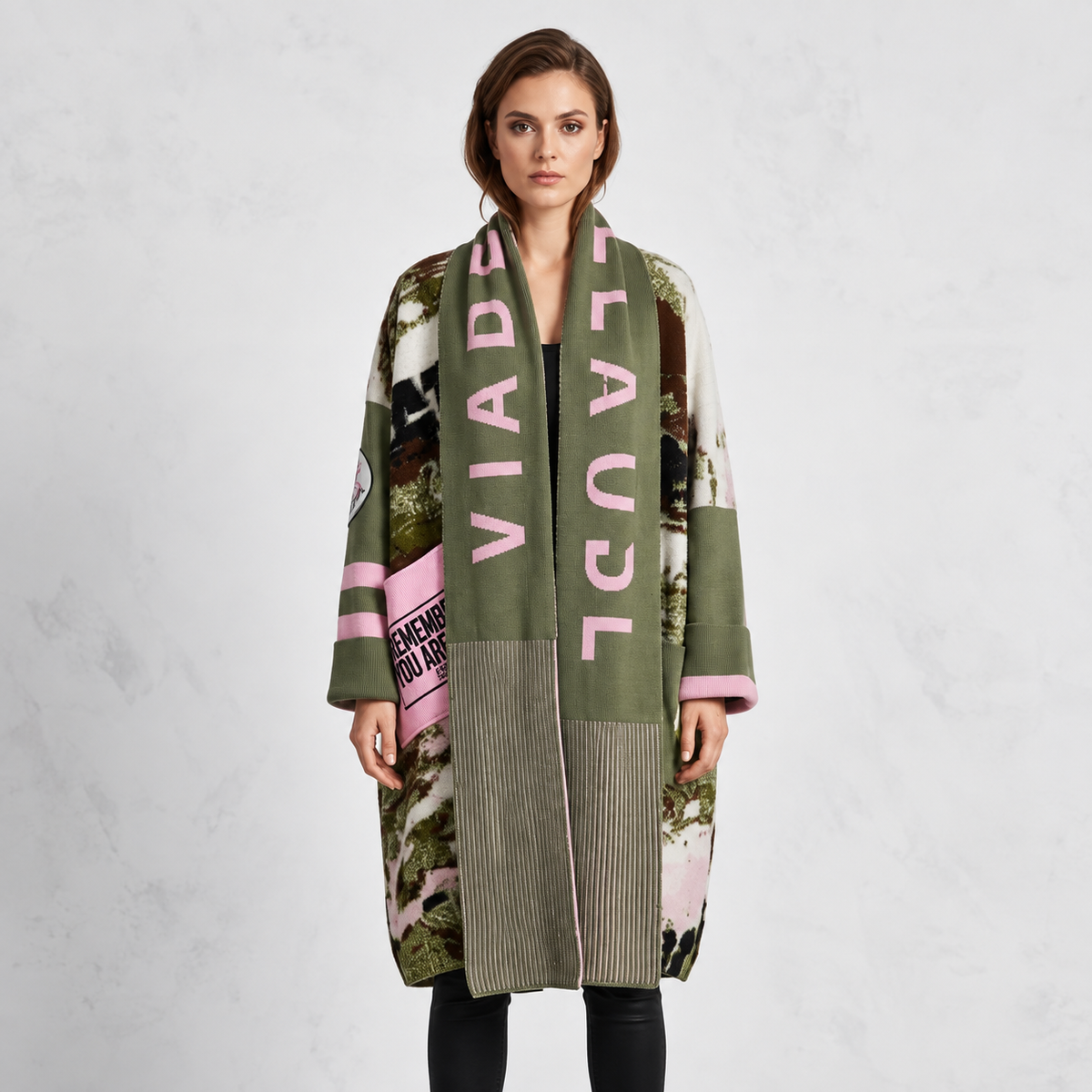 VDR Camo-Textile Statement Cardigan & Scarf Set