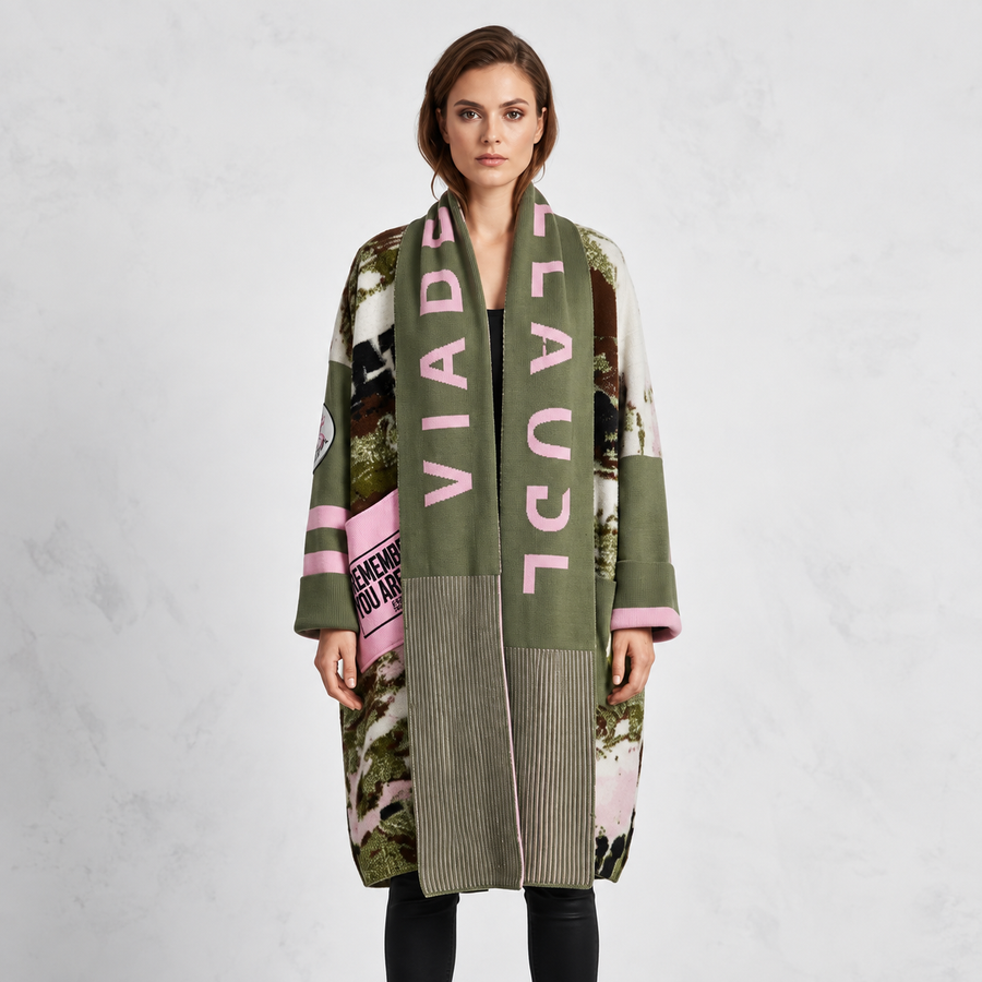 VDR Camo-Textile Statement Cardigan & Scarf Set