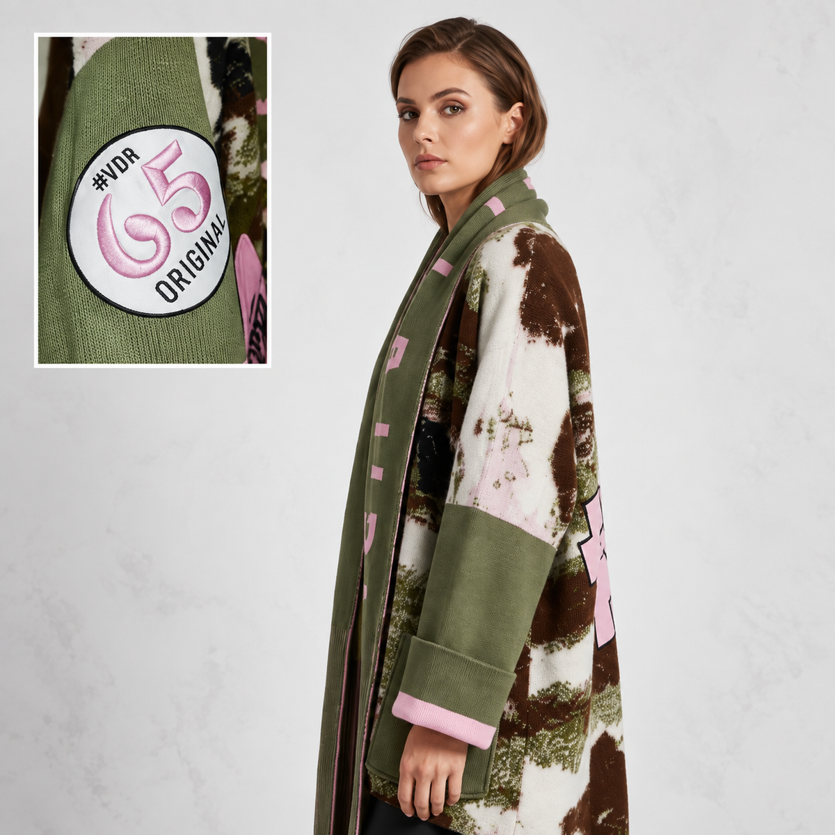 VDR Camo-Textile Statement Cardigan & Scarf Set